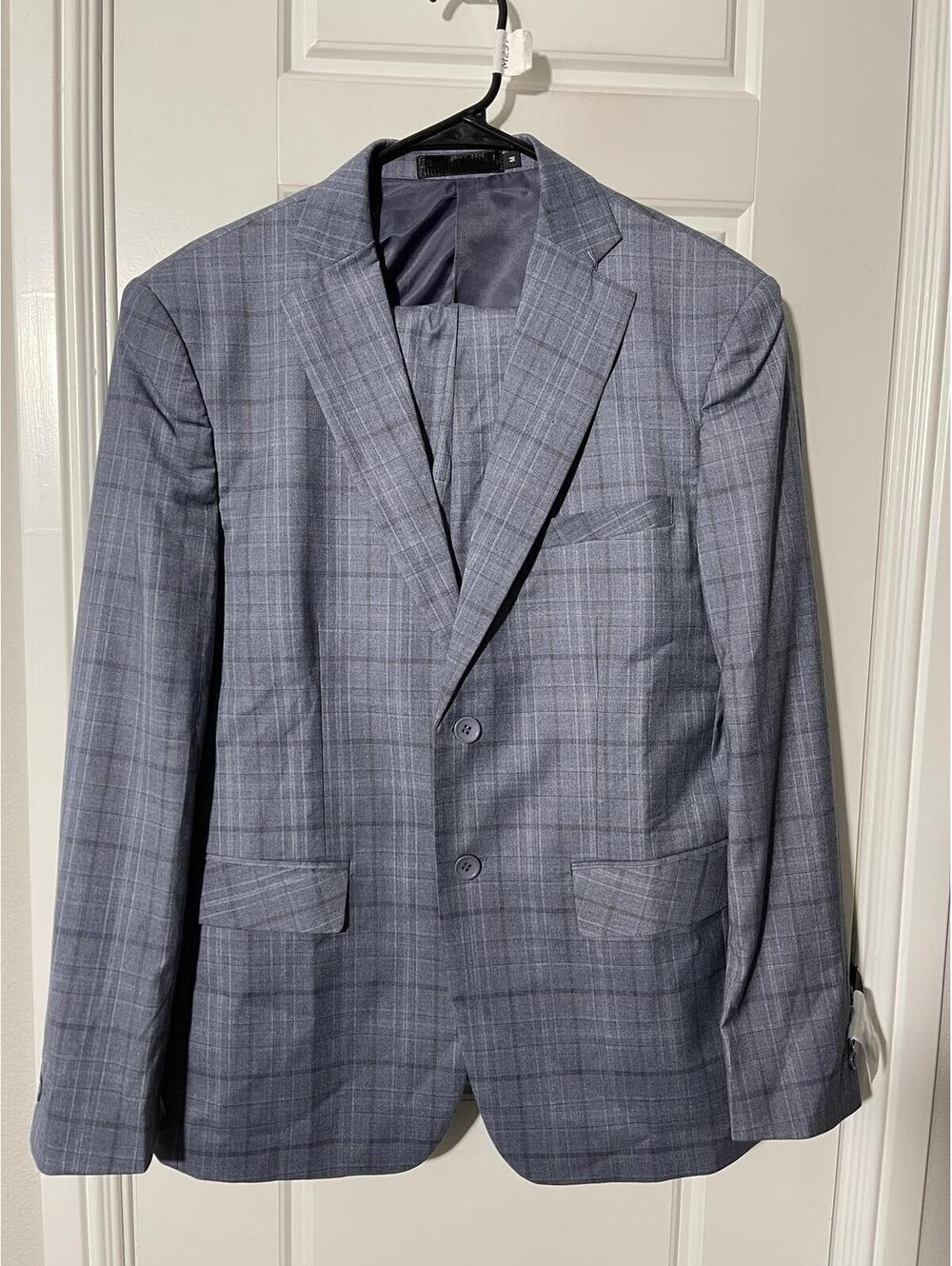 Suits for Men Size Medium Blue Plaid 2 Pieces 2 Buttons M237